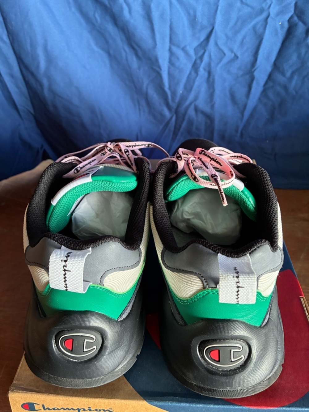 Champion Black Sneakers with Pink Laces and Green Tongue - Picture 2 of 4